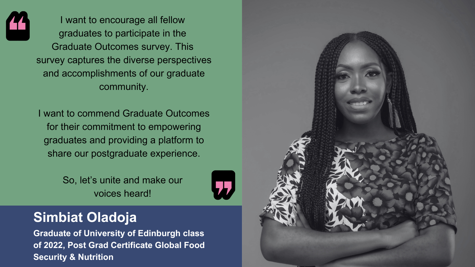 Simbiat Oladoja Graduate of University of Edinburgh class of 2022, Post Grad Certificate Global Food Security & Nutrition 